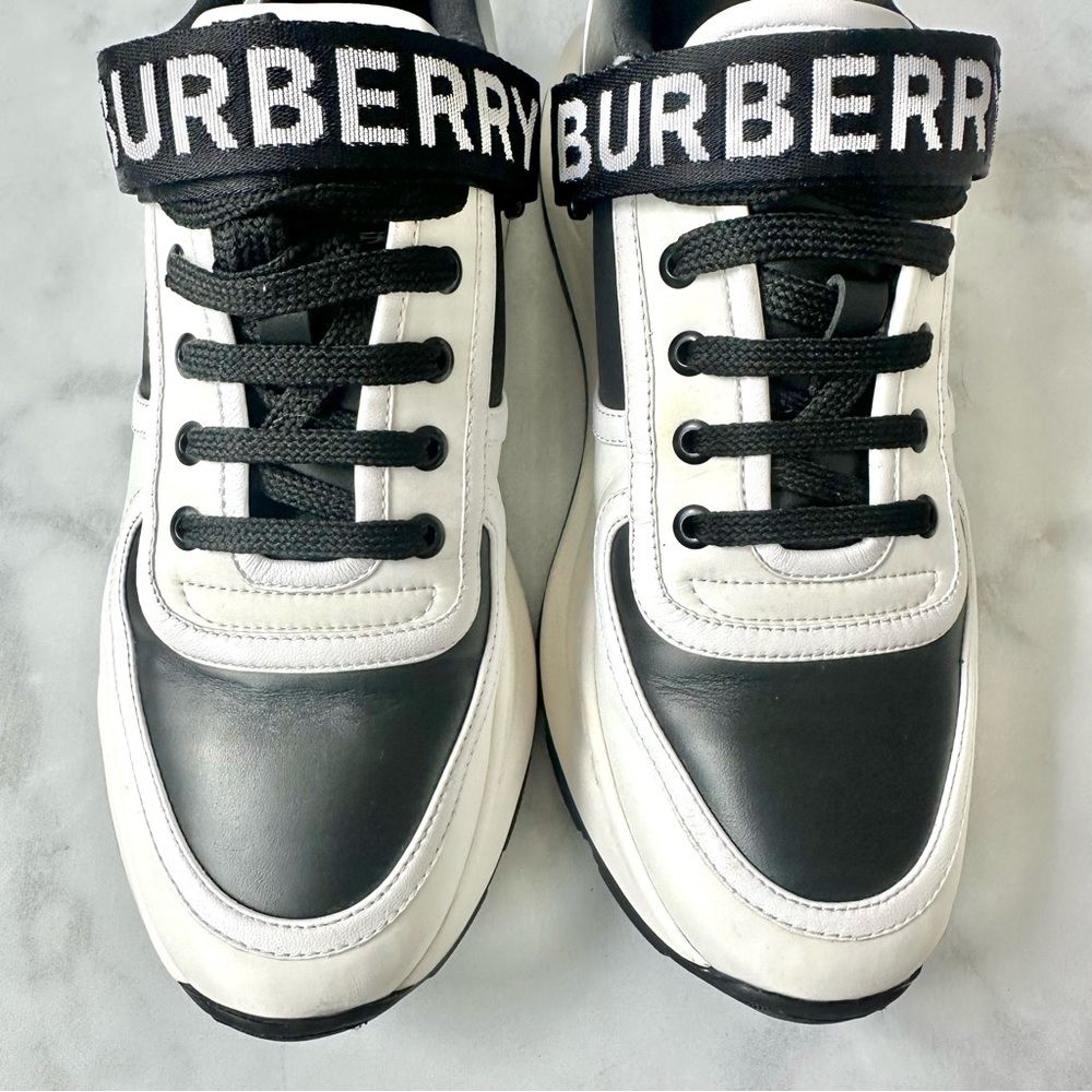 Burberry Ronnie Two Tone Black Optic White Leather Sneakers EU 41 - Picture 4 of 15